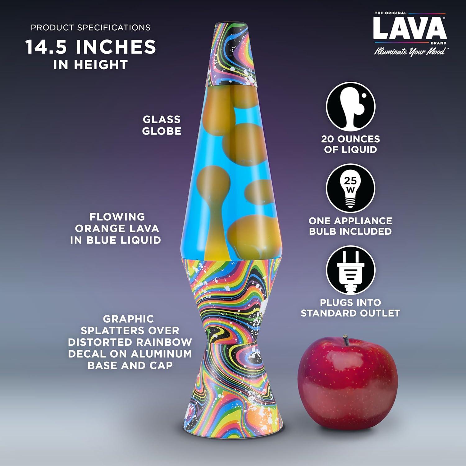 imageLava The Original Lamp 145quot Splattered Distortion Classic Liquid Motion Lamp Orange Wax and Blue Liquid Item 2427 Amazon Exclusive
