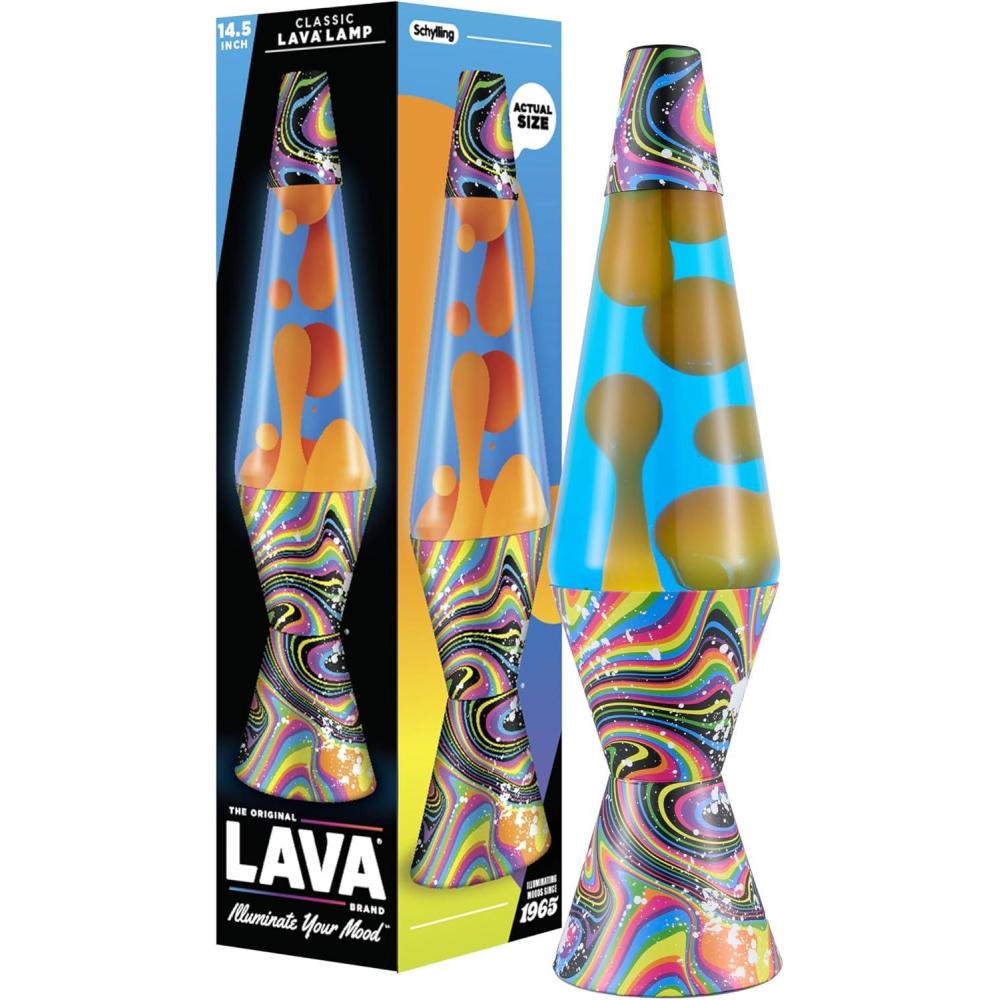 imageLava The Original Lamp 145quot Splattered Distortion Classic Liquid Motion Lamp Orange Wax and Blue Liquid Item 2427 Amazon Exclusive