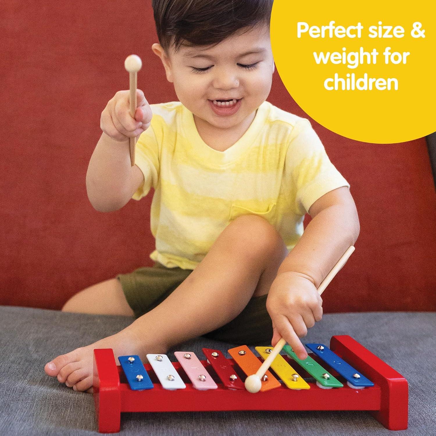 imageSchylling Wooden Xylophone Colorful Kids Instrument Includes Wooden Mallets and Embossed Metal Keys Ages 3 and Up
