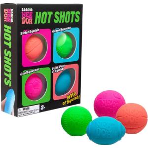 Schylling NeeDoh Hot Shot Teenie Needoh 4 Pack – Sensory Squeeze Toy – 1.5″ in Diameter – Colors May Vary