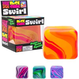 Schylling NeeDoh Nice Cube Swirl – Sensory Toy with a Super Solid Squish – Unique, Swirling Color Blend – Ages 3 and Up – Color May Vary; One Cube Per Pack