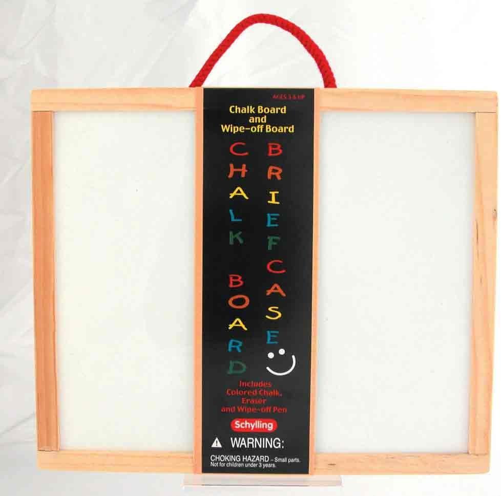 imageSchylling Chalkboard and Whiteboard Briefcase  DoubleSided Wooden Case with Storage Inside  Includes Colored Chalk DryErase Marker and Eraser  Ages 3 and Up