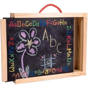 Schylling Chalkboard and Whiteboard Briefcase – Double-Sided Wooden Case with Storage Inside – Includes Colored Chalk, Dry-Erase Marker, and Eraser – Ages 3 and Up
