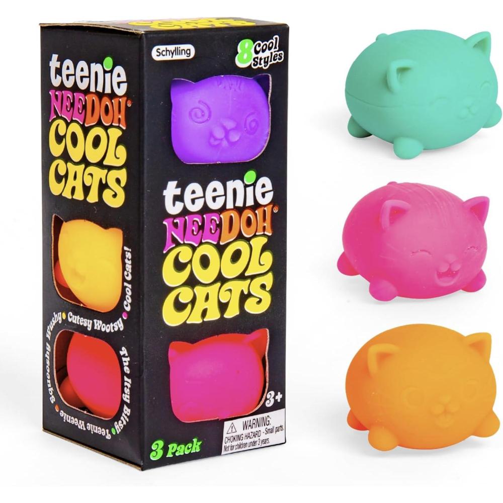 image:imageSchylling NeeDoh Teenie Cool Cat Sensory Squeeze Toy Contains 3 Mini Groovy Globs 15 Wide Color May Vary Pack of 1